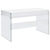 Dobrev 2-drawer Writing Desk Glossy White and Clear - 800829 - Luna Furniture