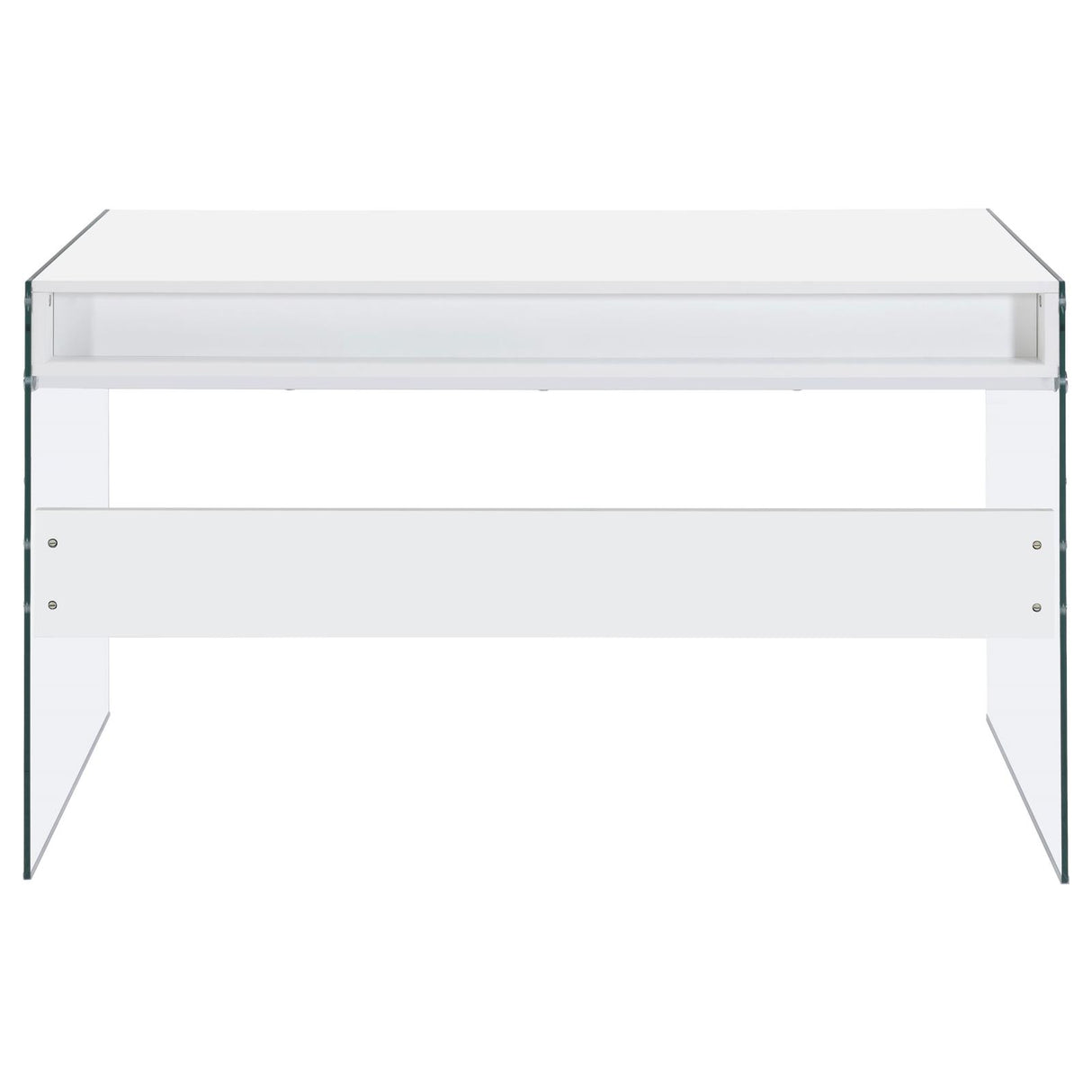 Dobrev Glossy White and Clear 2-Drawer Writing Desk from Coaster - Luna Furniture