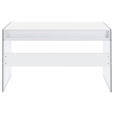 Dobrev Glossy White and Clear 2-Drawer Writing Desk from Coaster - Luna Furniture