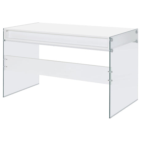 Dobrev Glossy White and Clear 2-Drawer Writing Desk from Coaster - Luna Furniture