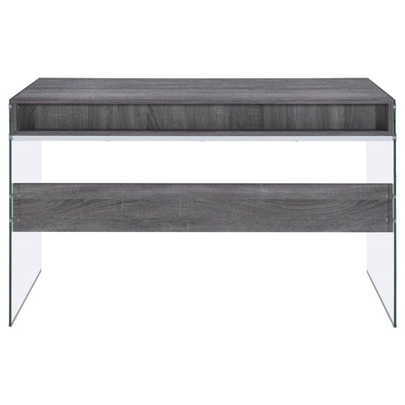 Dobrev 2-drawer Writing Desk Weathered Grey and Clear - 800818 - Luna Furniture