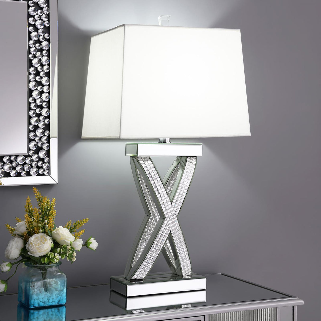 Dominick White and Mirror Table Lamp with Rectange Shade from Coaster - Luna Furniture