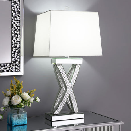Dominick Table Lamp with Rectange Shade White and Mirror - 923289 - Luna Furniture
