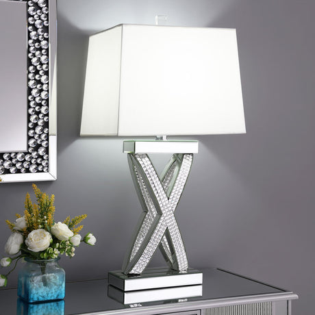 Dominick White and Mirror Table Lamp with Rectange Shade from Coaster - Luna Furniture
