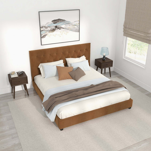 Donald Upholstered Platform Bed King / Cognac - AFC00510 - Luna Furniture