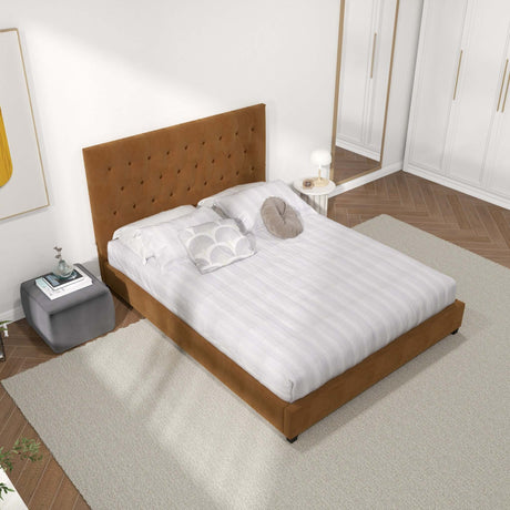 Donald Upholstered Platform Bed Queen / Cognac - AFC00532 - Luna Furniture