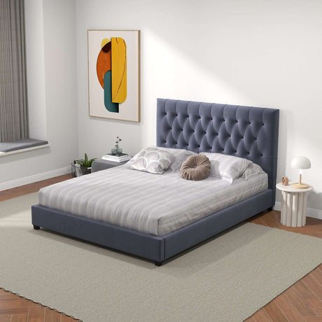 Donald Upholstered Platform Bed Queen / Grey - AFC00529 - Luna Furniture