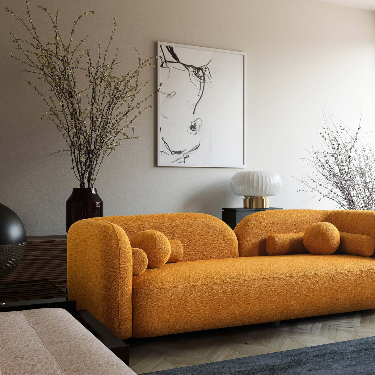 Donna Dark Yellow Boucle Sofa from Ashcroft Furniture - Luna Furniture