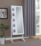 Doyle White Jewelry Cheval Mirror with Picture Frames from Coaster - Luna Furniture