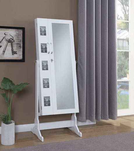 Doyle White Jewelry Cheval Mirror with Picture Frames from Coaster - Luna Furniture