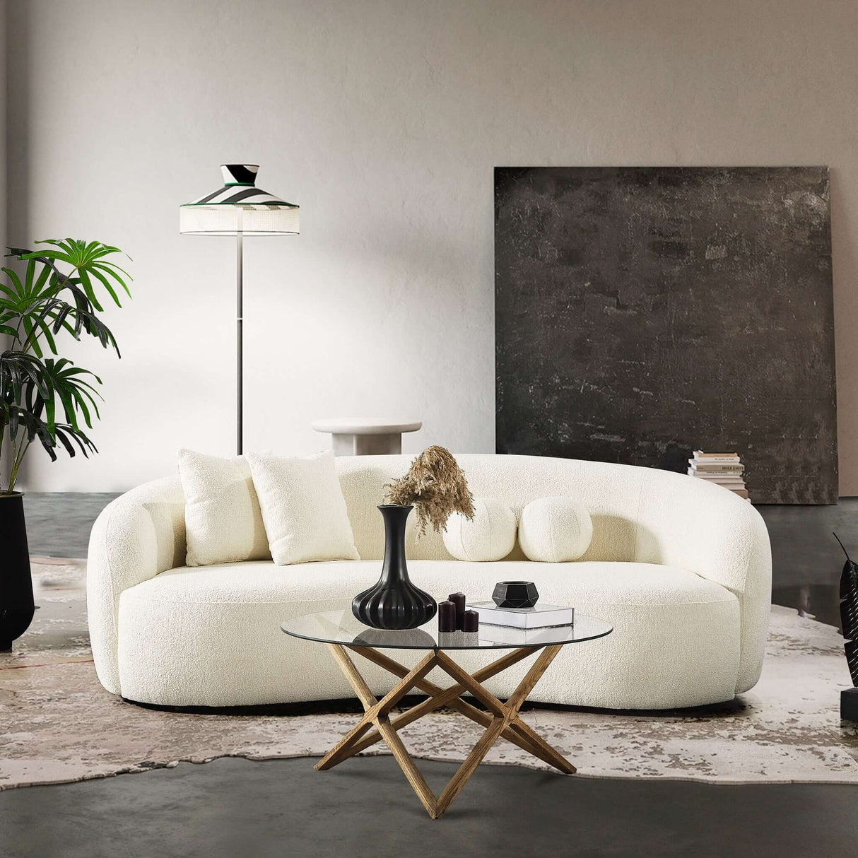 Blair Ivory Curvy Boucle Sofa from Ashcroft Furniture - Luna Furniture