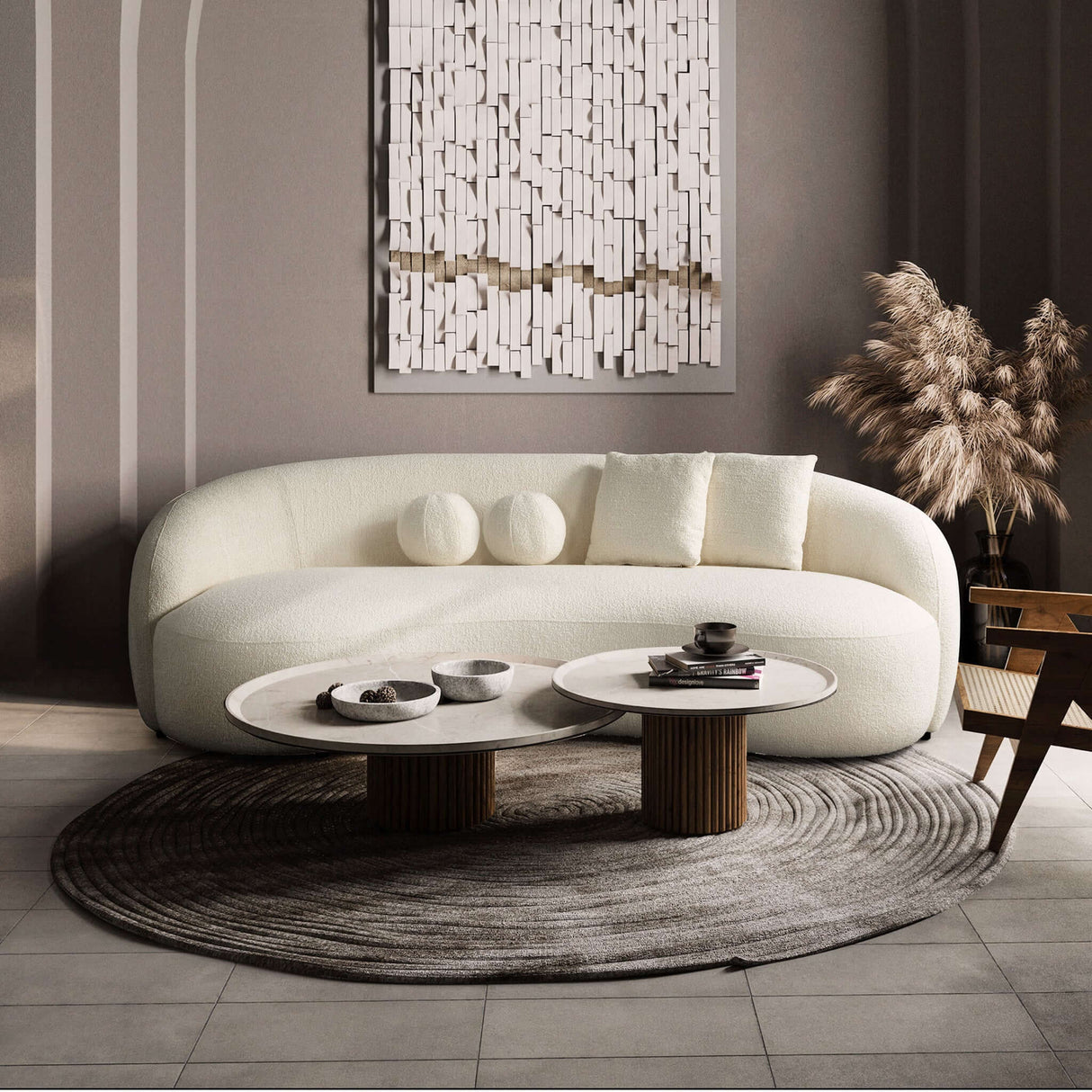 Blair Ivory Curvy Boucle Sofa from Ashcroft Furniture - Luna Furniture