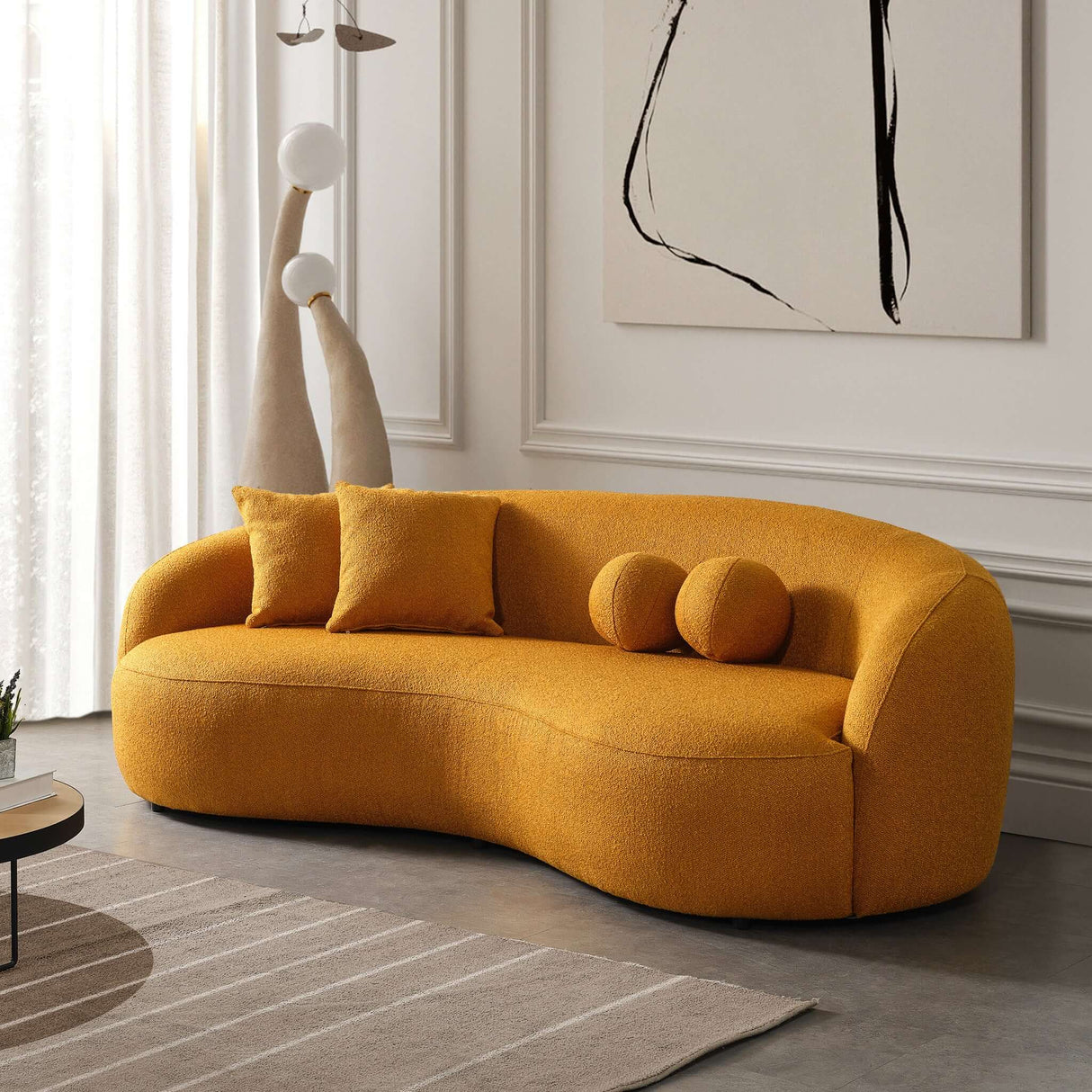 Blair Ivory Curvy Boucle Sofa from Ashcroft Furniture - Luna Furniture