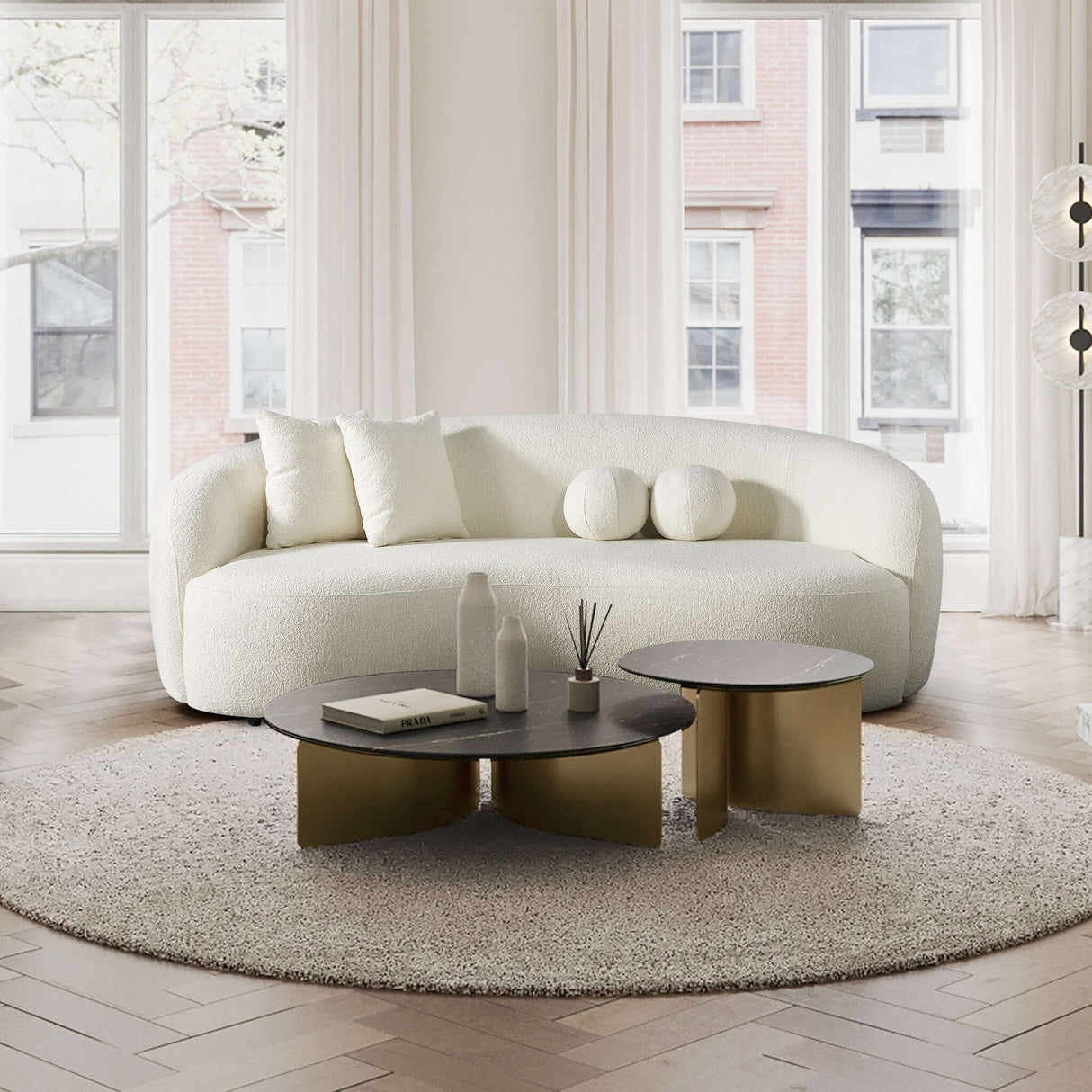 Blair Ivory Curvy Boucle Sofa from Ashcroft Furniture - Luna Furniture