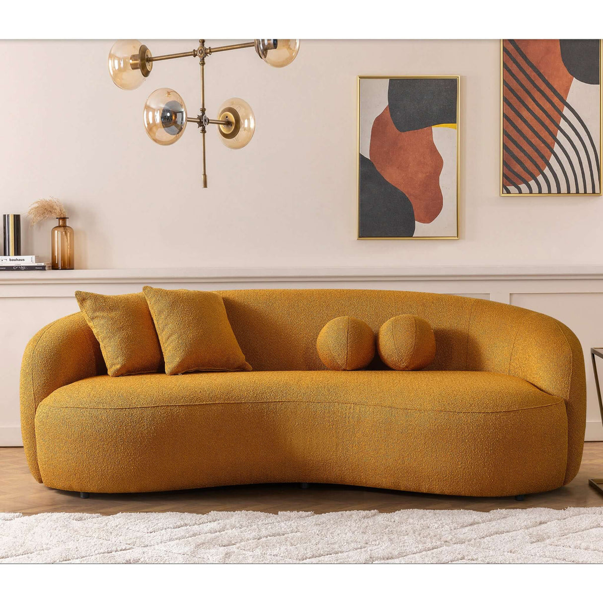 Blair Ivory Curvy Boucle Sofa from Ashcroft Furniture - Luna Furniture