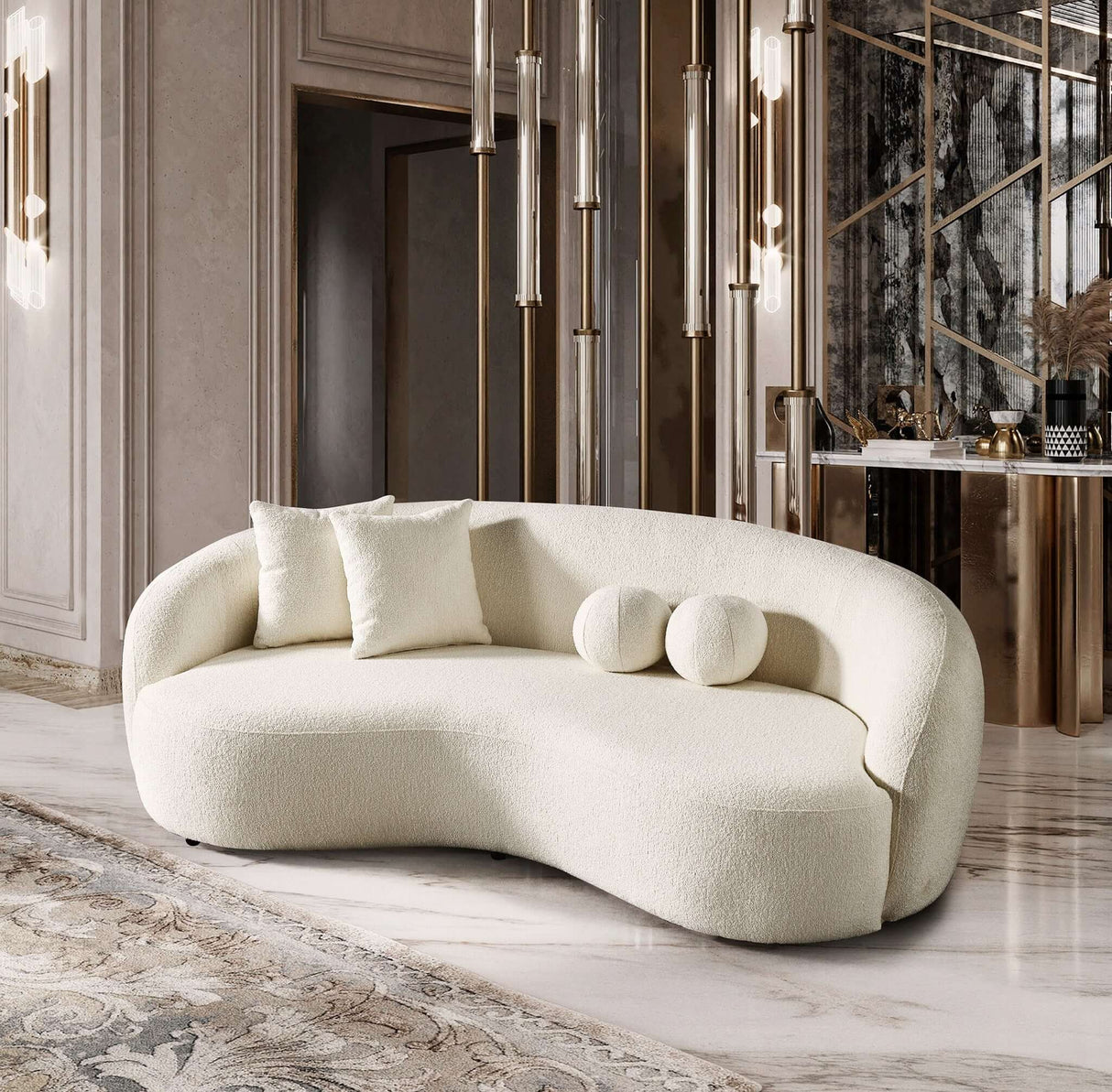 Blair Ivory Curvy Boucle Sofa from Ashcroft Furniture - Luna Furniture