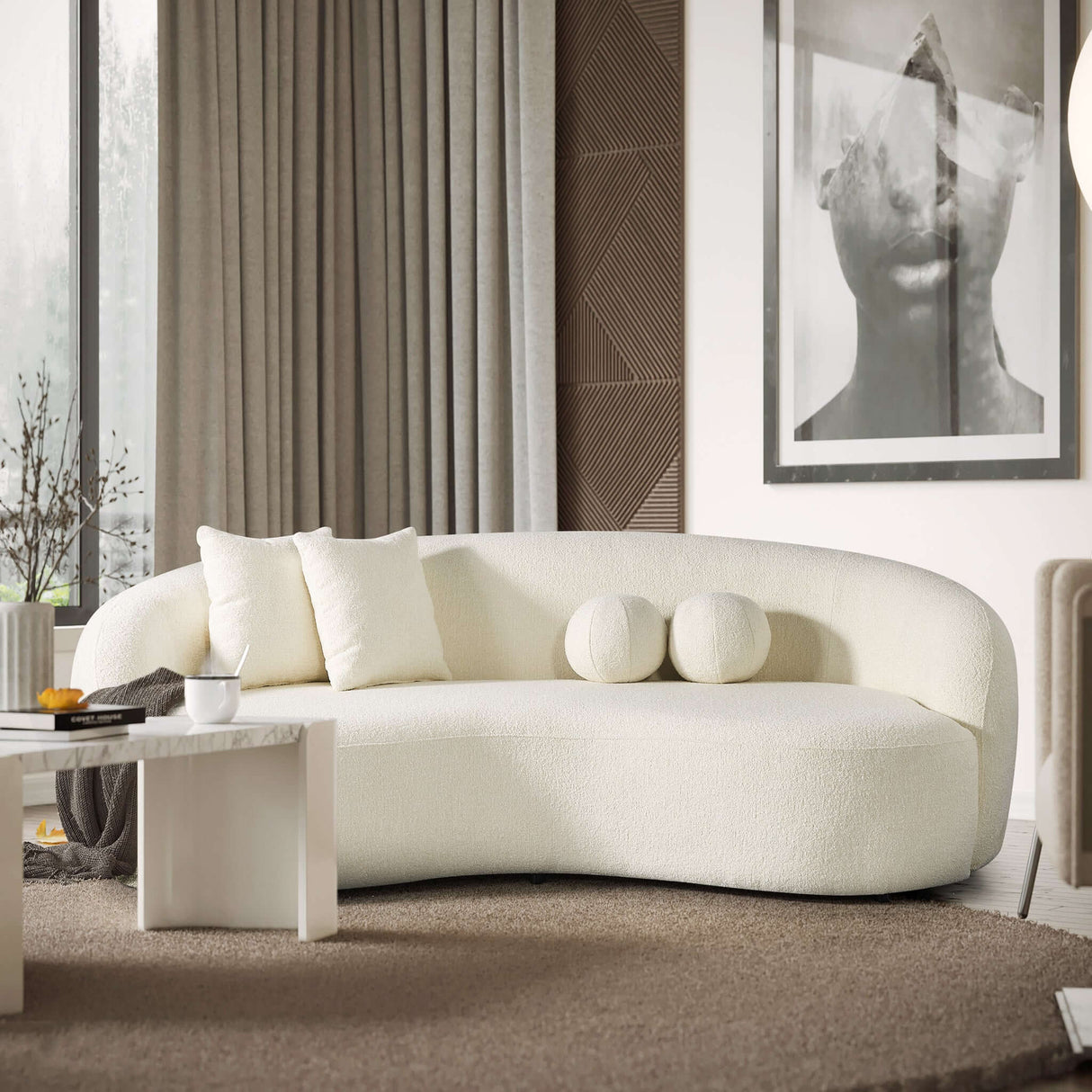 Blair Ivory Curvy Boucle Sofa from Ashcroft Furniture - Luna Furniture