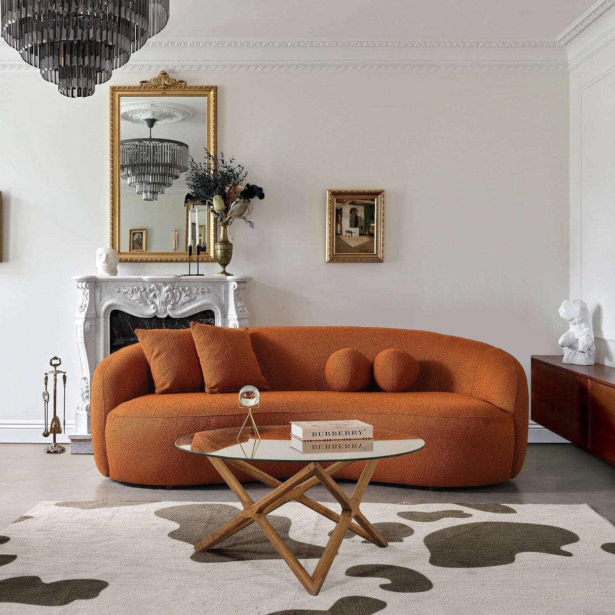 Drake Japandi Style Curvy Boucle Sofa Orange - AFC00485 - Luna Furniture