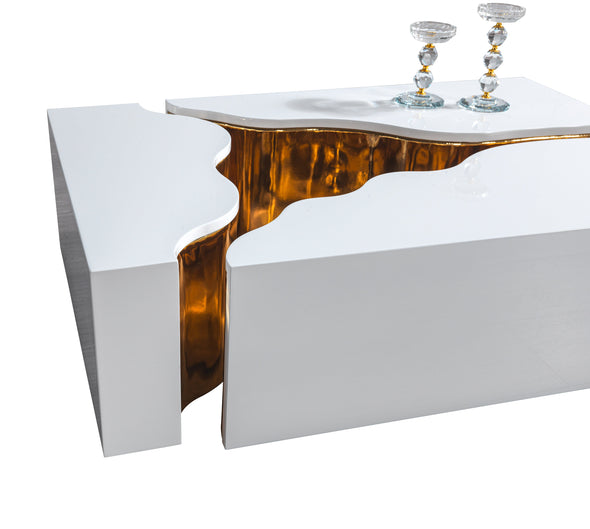 Dream Wood WhiteGold 3-Piece Coffee Table - DREAMWG-WOOD - Luna Furniture