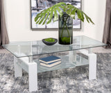 Dyer Rectangular Glass Top Coffee Table With Shelf White - 703438 - Luna Furniture