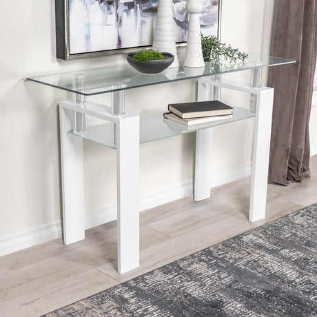 Dyer Rectangular Glass Top Sofa Table With Shelf White - 703439 - Luna Furniture