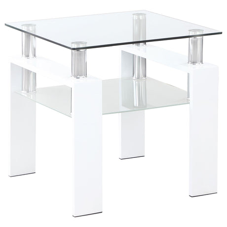 Dyer Square Glass Top End Table With Shelf White - 703437 - Luna Furniture