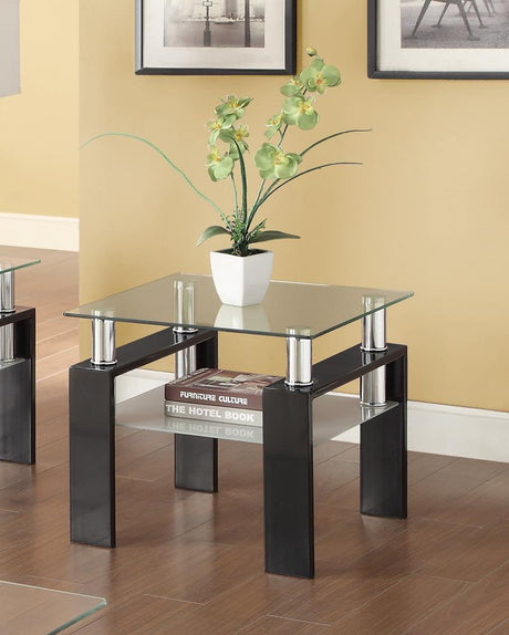 Dyer Tempered Glass End Table with Shelf Black - 702287 - Luna Furniture