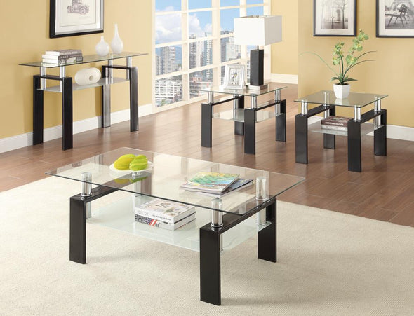 Dyer Tempered Glass Sofa Table with Shelf Black - 702289 - Luna Furniture