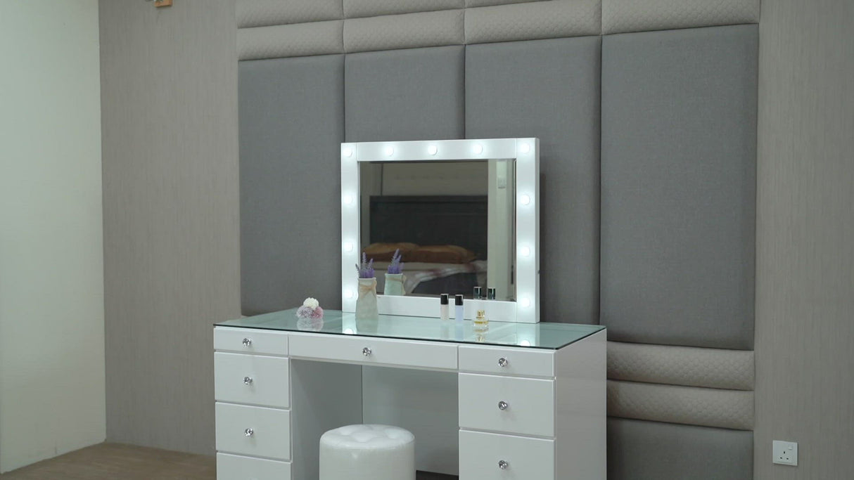 Avery White Makeup Vanity Set with Lighted Mirror