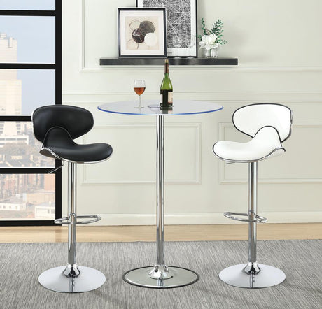 Edenton Chrome and Black Upholstered Adjustable Height Bar Stools, Set of 2 from Coaster - Luna Furniture
