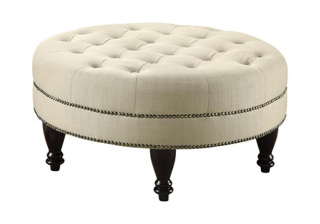 Elchin Round Upholstered Tufted Ottoman Oatmeal - 500018 - Luna Furniture