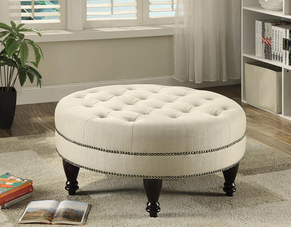 Elchin Round Upholstered Tufted Ottoman Oatmeal - 500018 - Luna Furniture