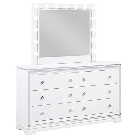 Eleanor Rectangular 6-drawer Dresser with Mirror White - 223563M - Luna Furniture