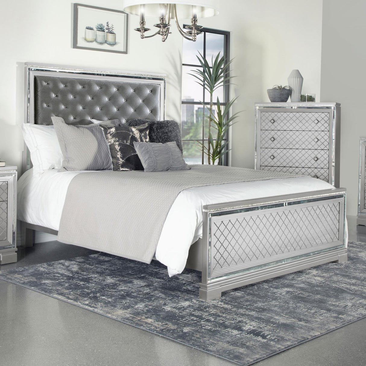 Eleanor Upholstered Tufted Bed Metallic - 223461KW - Luna Furniture