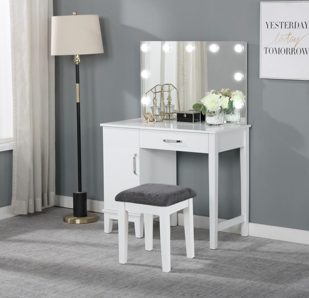 Elijah Whiteand Dark Gray Vanity Set with LED Lights from Coaster - Luna Furniture