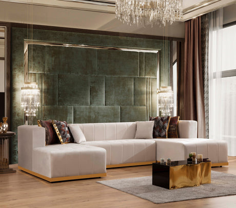 Elisha Ivory Velvet Double Chaise Sectional - ELISHAIVORY-SEC - Luna Furniture