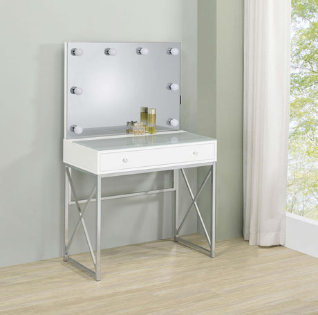 Eliza 2-piece Vanity Set with Hollywood Lighting White and Chrome - 936164 - Luna Furniture