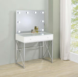 Eliza White and Chrome 2-Piece Vanity Set with Hollywood Lighting from Coaster - Luna Furniture