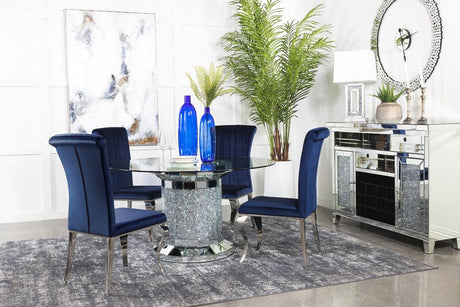 Ellie 5-piece Cylinder Pedestal Dining Room Set Mirror and Ink Blue - 115551-S5B - Luna Furniture