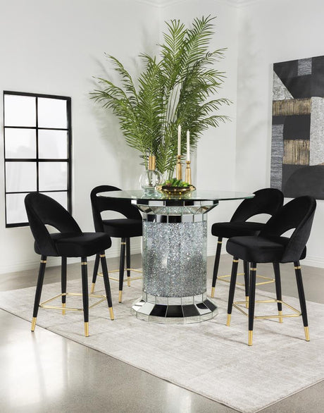 Ellie 5-piece Pedestal Counter Height Dining Room Set Mirror and Black - 115558-S5 - Luna Furniture