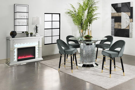 Ellie 5-piece Pedestal Counter Height Dining Room Set Mirror and Grey - 115558-S5G - Luna Furniture