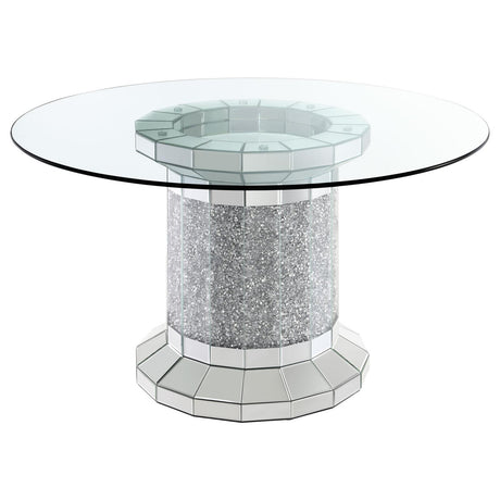 Ellie Cylinder Pedestal Glass Top Dining Table Mirror - 115551 - Luna Furniture