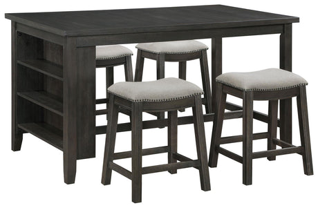 Elliston 5-piece Rectangular Counter Height Dining Set Dark Grey and Beige - 121168-S5 - Luna Furniture