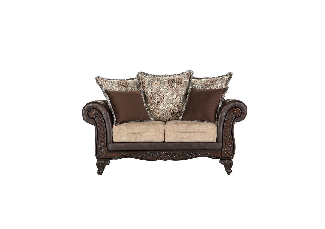 Elmbrook Brown Rolled Arm Living Room Set with Intricate Wood Carvings from Coaster - Luna Furniture
