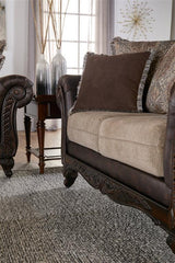 Elmbrook Brown Rolled Arm Living Room Set with Intricate Wood Carvings from Coaster - Luna Furniture