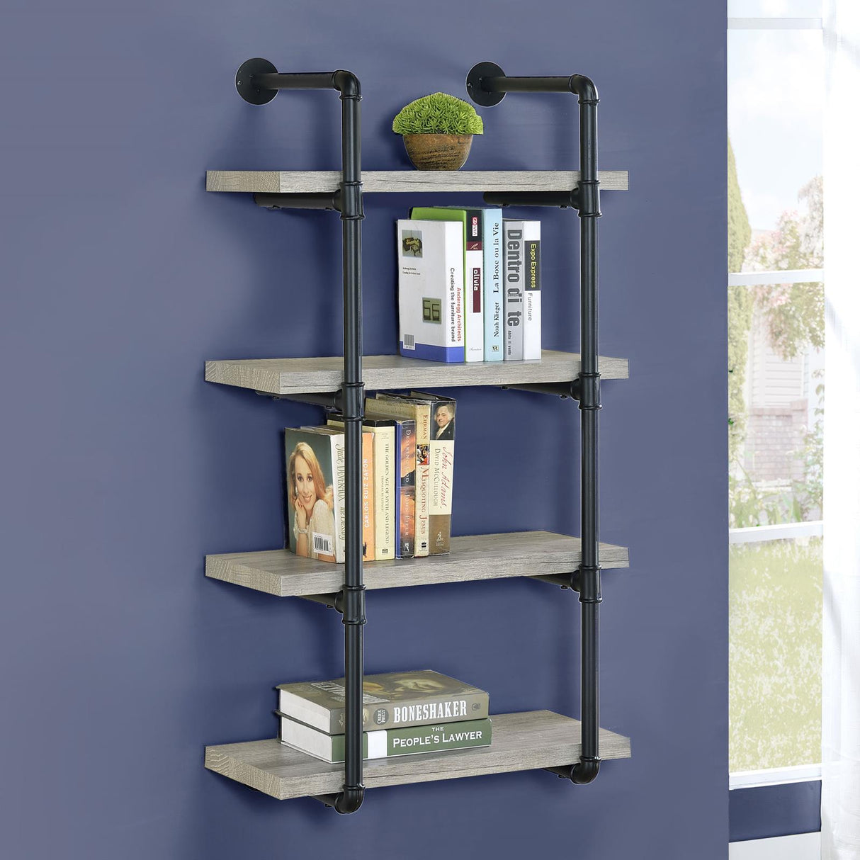 Elmcrest Black and Gray Driftwood 24-inch Wall Shelf from Coaster - Luna Furniture