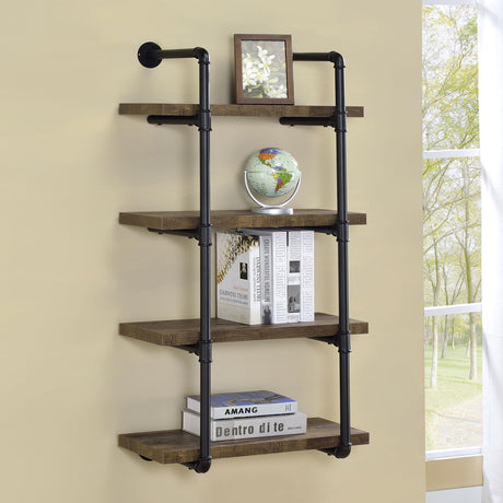 Elmcrest Black and Rustic Oak 24-inch Wall Shelf from Coaster - Luna Furniture