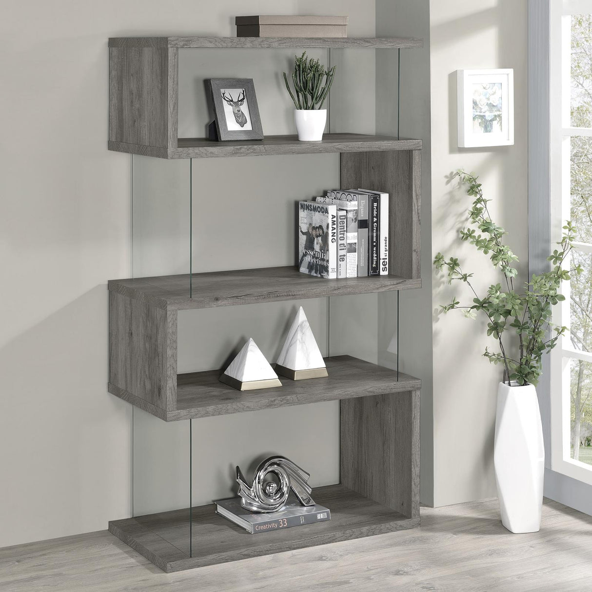 Emelle 4-shelf Bookcase with Glass Panels - 802340 - Luna Furniture
