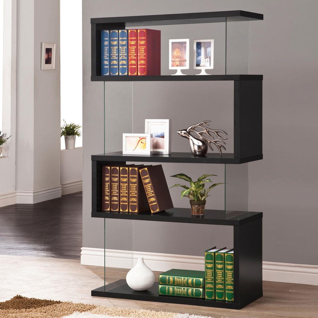 Emelle Black and Clear 4-Tier Bookcase from Coaster - Luna Furniture