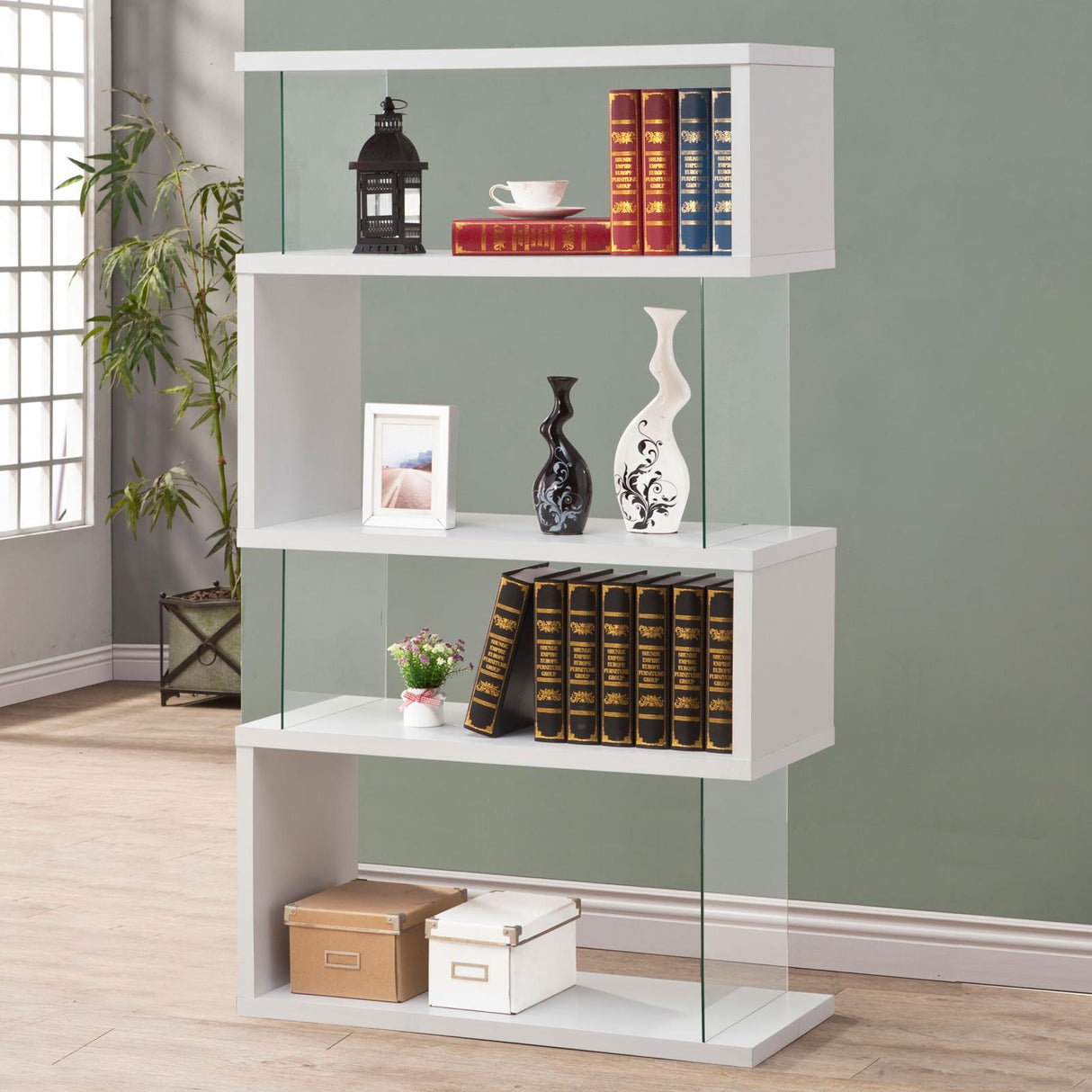Emelle White and Clear 4-Tier Bookcase from Coaster - Luna Furniture